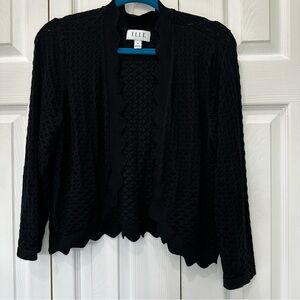 Elle Black Cardigan Sweater with Scalloped Hem